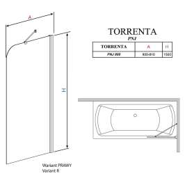 Шторка на ванну Radaway Torrenta PNJ 80 R прозрачное стекло